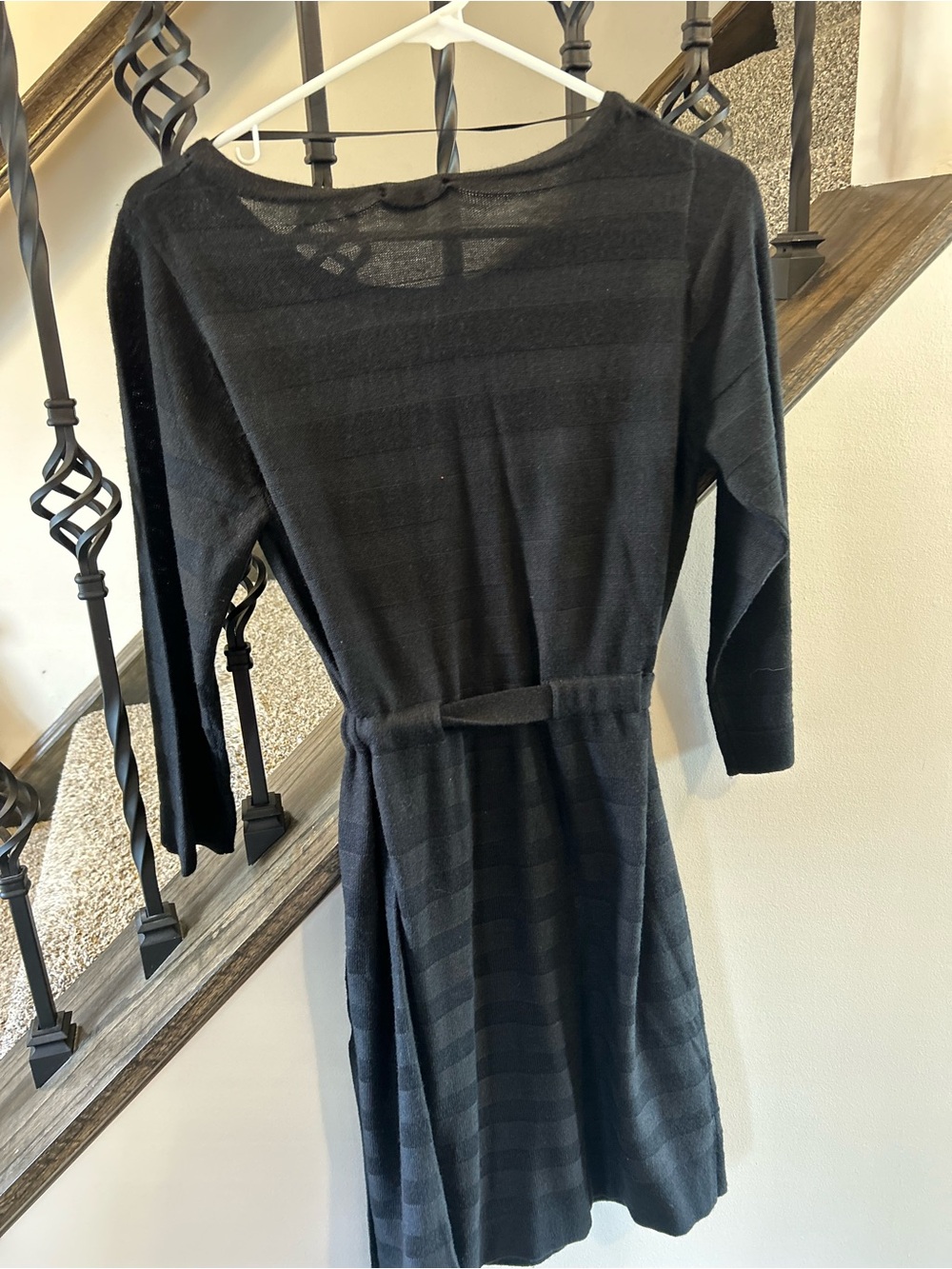 R&K Black Striped Long Sleeve Knit Dress with Belt